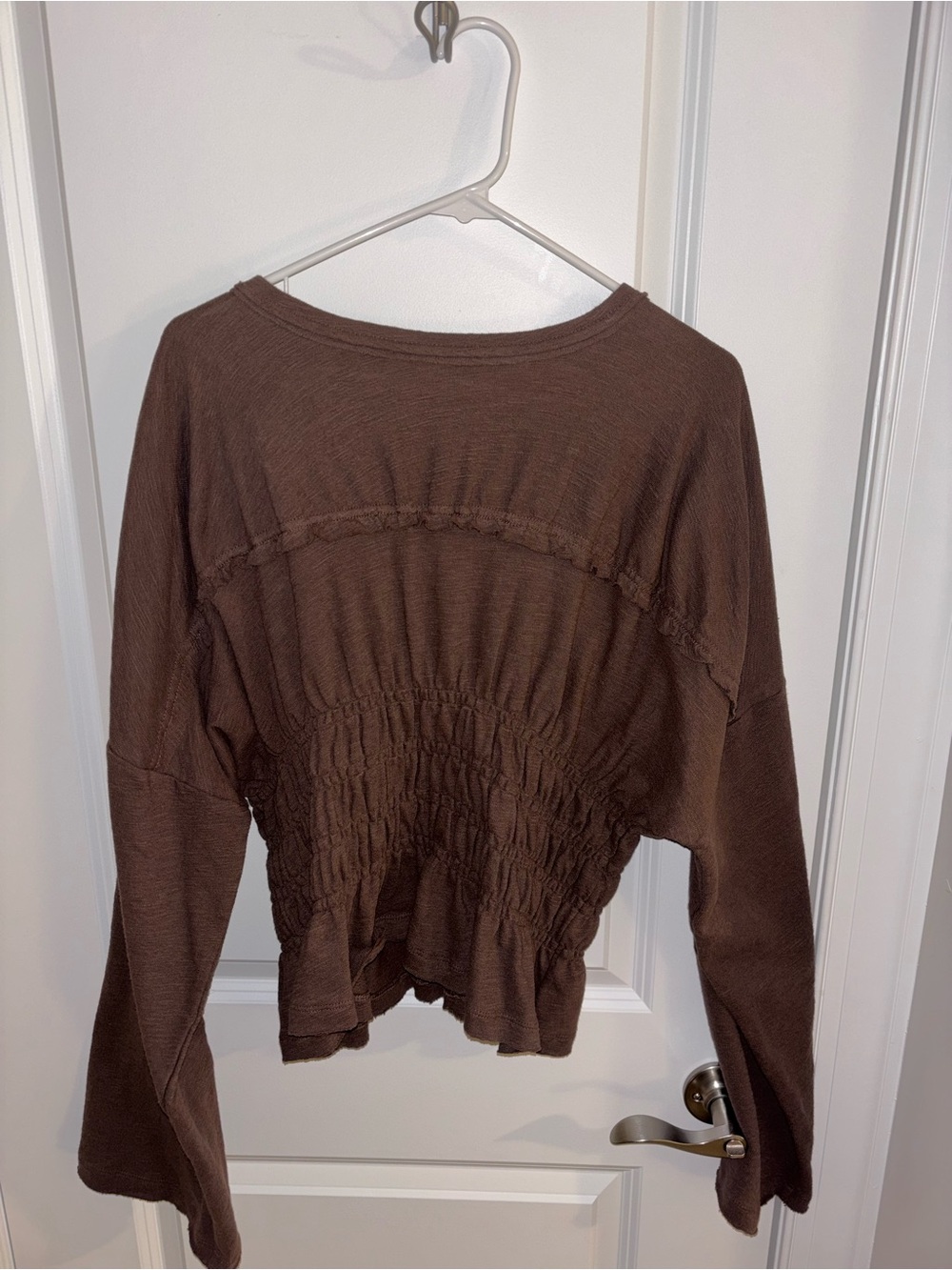ASOS Brown Smocked Waist Long Sleeve Top